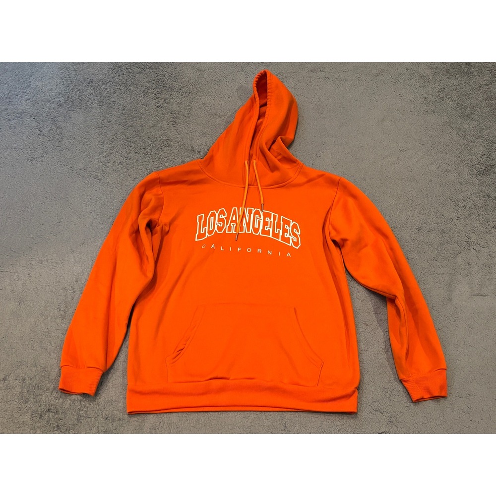 SHEIN Los Angeles California Graphic Hoodie Orange Mens Medium Fleece Pullover